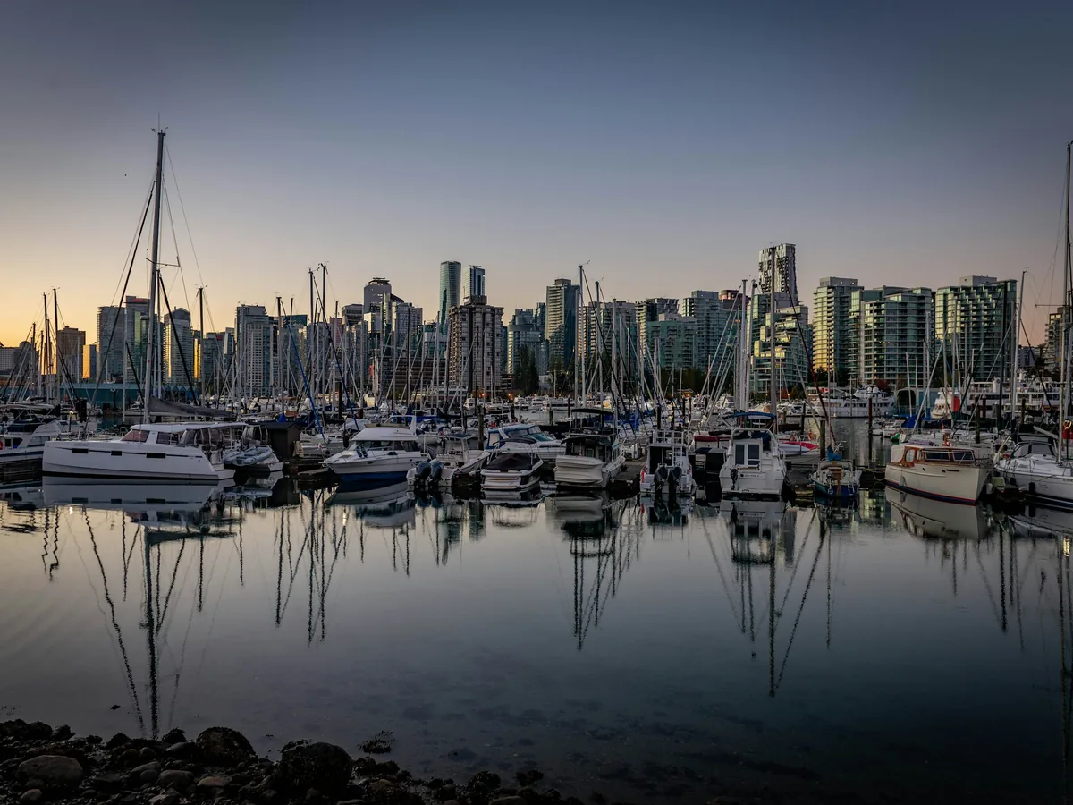 Coal Harbour marina and the downtown Vancouver skyline at dawn