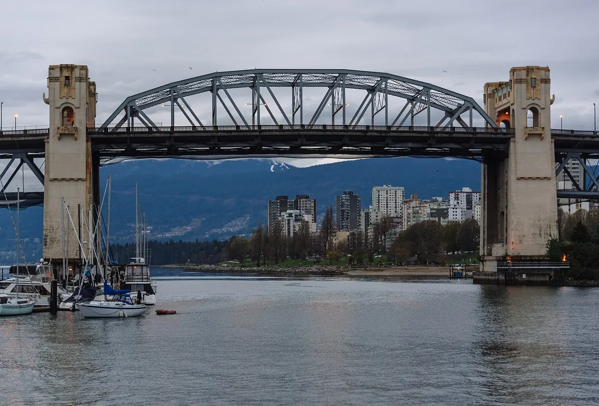 The Burrard Bridge crossing False Creek toward downtown Vancouver